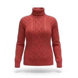 Denim & Co. Rust Red Cable Knit Turtleneck XS
